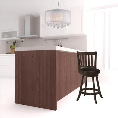 Homezia Set Of Two 23 " Black And Espresso Faux Leather And Solid Wood Swivel Counter Height Bar Chairs