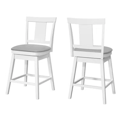Homezia Set Of Two 23 " Gray And White Faux Leather And Solid Wood Swivel Counter Height Bar Chairs