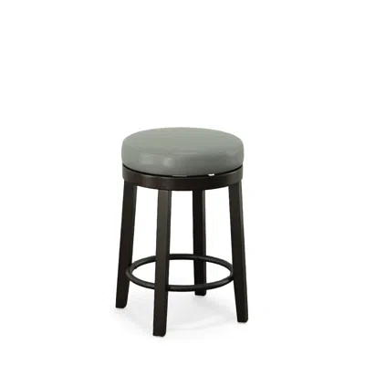 Homezia Set Of Two 24" Gray And Espresso Faux Leather And Solid Wood Swivel Backless Counter Height Bar Chai