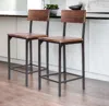 Homezia Set Of Two 25" Brown And Black Reclaimed Wood And Metal Counter Height Bar Chairs