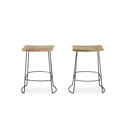 Homezia Set Of Two 25" Natural And Black Steel Backless Counter Height Bar Chairs