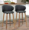 Homezia Set Of Two 26" Black And Brown Faux Leather And Metal Low Back Counter Height Bar Chairs