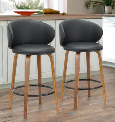 Homezia Set Of Two 26" Black And Brown Faux Leather And Metal Low Back Counter Height Bar Chairs