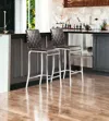 Homezia Set Of Two 26" Black And Silver Steel Low Back Counter Height Bar Chairs