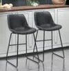 Homezia Set Of Two 26" Black Faux Leather And Metal Low Back Counter Height Bar Chairs