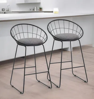Homezia Set Of Two 26" Gray And Black Fabric And Metal Low Back Counter Height Bar Chairs