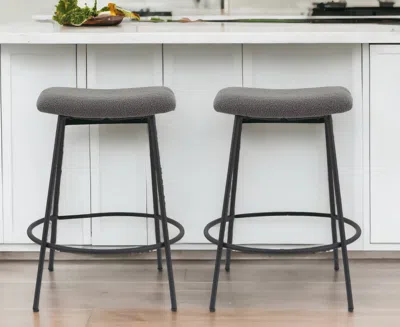 Homezia Set Of Two 26" Gray And Black Faux Sherpa And Metal Backless Counter Height Bar Chairs