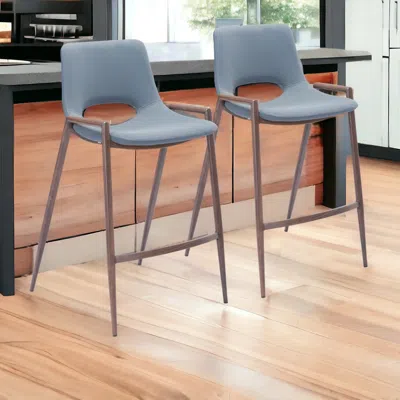 Homezia Set Of Two 26" Gray And Brown Steel Low Back Counter Height Bar Chairs