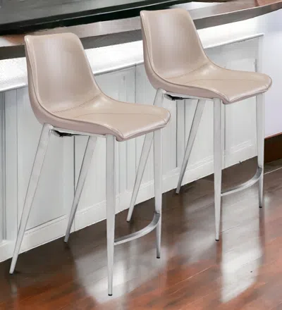 Homezia Set Of Two 26" Gray And Silver Steel Low Back Counter Height Bar Chairs