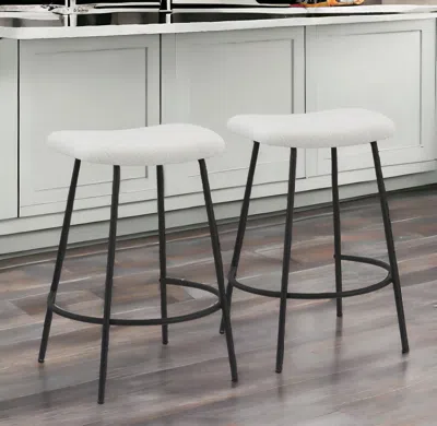 Homezia Set Of Two 26" White And Black Faux Sherpa And Metal Backless Counter Height Bar Chairs