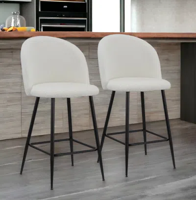Homezia Set Of Two 26" White And Black Metal Low Back Counter Height Bar Chairs