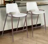 Homezia Set Of Two 26" White And Brown Steel Low Back Counter Height Bar Chairs