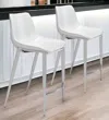 Homezia Set Of Two 26" White And Silver Steel Low Back Counter Height Bar Chairs
