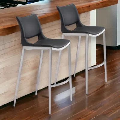 Homezia Set Of Two 29" Black And Silver Steel Low Back Bar Height Bar Chairs