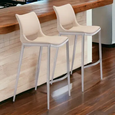 Homezia Set Of Two 29" Light Pink And Silver Steel Low Back Bar Height Bar Chairs