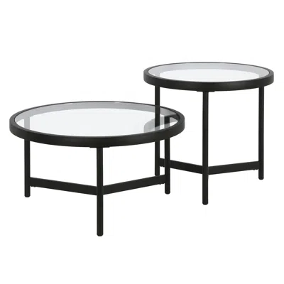 Homezia Set Of Two 30" Black Glass And Steel Round Nested Coffee Tables