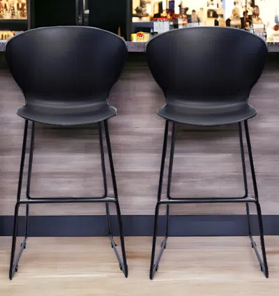 Homezia Set Of Two 30" Black Metal Low Back Bar Height Bar Chairs