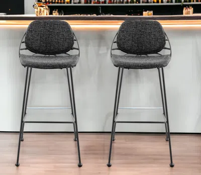 Homezia Set Of Two 30" Black Steel Low Back Bar Height Bar Chairs