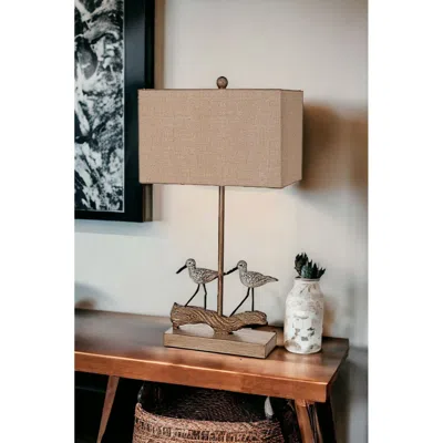 Homezia Set Of Two 30" Brown Sand Piper Bird Table Lamps With Brown Shade In Blue