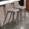 Homezia Set Of Two 30" Gray And Brown Steel Low Back Bar Height Bar Chairs