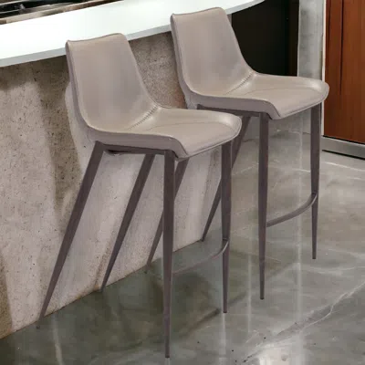 Homezia Set Of Two 30" Gray And Brown Steel Low Back Bar Height Bar Chairs