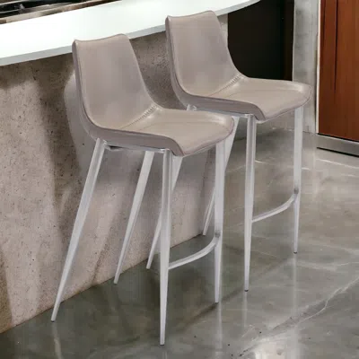 Homezia Set Of Two 30" Gray And Silver Steel Low Back Bar Height Bar Chairs