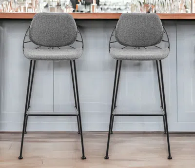 Homezia Set Of Two 30" Light Gray And Black Steel Low Back Bar Height Bar Chairs