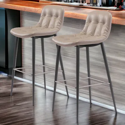Homezia Set Of Two 30" Taupe And Black Steel Low Back Bar Height Bar Chairs In Neutral