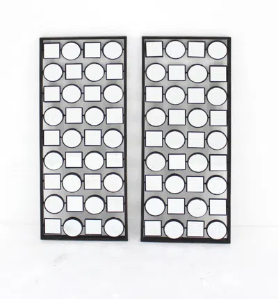 Homezia Set Of Two 30" X 12" Bronze Mirrored Metal Abstract Wall Decor In Blue