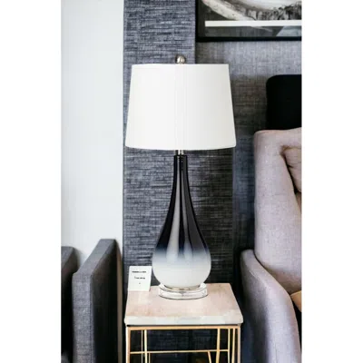 Homezia Set Of Two 31" Black And White Glass Table Lamps With White Empire Shade