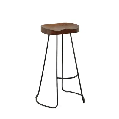 Homezia Set Of Two 31" Chestnut And Black Steel Backless Bar Height Bar Chairs In Brown