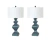 Homezia Set Of Two 31" Distressed Teal Table Lamps With White Drum Shade