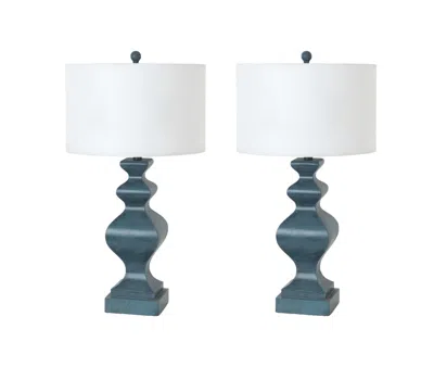 Homezia Set Of Two 31" Distressed Teal Table Lamps With White Drum Shade In Animal Print