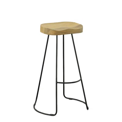 Homezia Set Of Two 31" Natural And Black Steel Backless Bar Height Bar Chairs