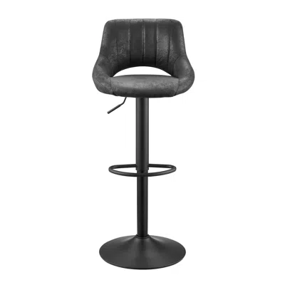 Homezia Set Of Two 32" Black Faux Leather And Steel Swivel Low Back Adjustable Height Bar Chairs In Gray