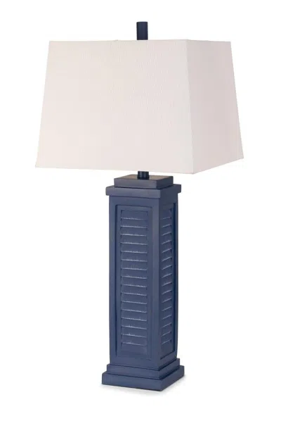 Homezia Set Of Two 32" Blue Shutter Usb Table Lamps With White Square Shades