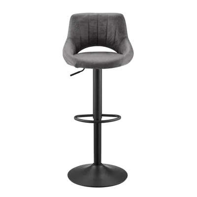 Homezia Set Of Two 32" Gray And Black Faux Leather And Steel Swivel Low Back Adjustable Height Bar Chairs
