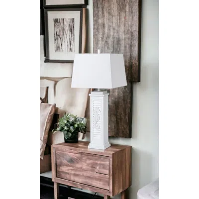 Homezia Set Of Two 32" White Seahorse Shutter Usb Table Lamps With White Square Shades