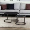 Homezia Set Of Two 35" Black Steel Round Nested Coffee Tables