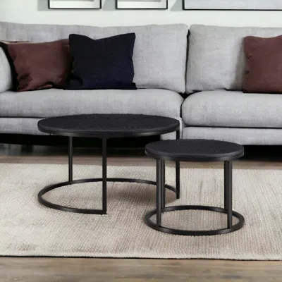 Homezia Set Of Two 35" Black Steel Round Nested Coffee Tables