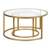 Homezia Set Of Two 35" White And Gold Faux Marble And Steel Round Nested Coffee Tables