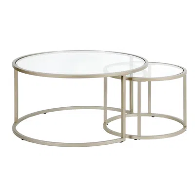 Homezia Set Of Two 35" Silver Glass And Steel Round Nested Coffee Tables In Gray