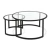 Homezia Set Of Two 36" Black Glass And Steel Round Nested Coffee Tables