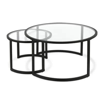 Homezia Set Of Two 36" Black Glass And Steel Round Nested Coffee Tables