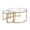 Homezia Set Of Two 35" White And Gold Faux Marble And Steel Round Nested Coffee Tables