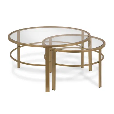 Homezia Set Of Two 36" Gold Glass And Steel Round Nested Coffee Tables