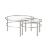 Homezia Set Of Two 36" Silver Glass And Steel Round Nested Coffee Tables