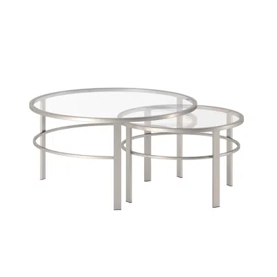 Homezia Set Of Two 36" Silver Glass And Steel Round Nested Coffee Tables