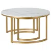 Homezia Set Of Two 35" White And Gold Faux Marble And Steel Round Nested Coffee Tables