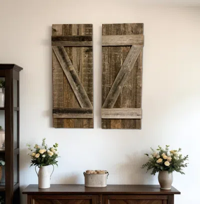 Homezia Set Of Two 36" X 14" Gray Solid Wood Wall Decor